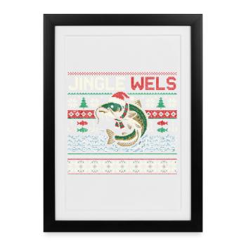Jingle Catfish - Cadeau de Noël du Pescador Drôle - Affiche encadrée (27 × 37 cm) - noir - Devant