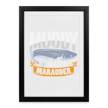 Poisson-chat pêcheur poisson-chat pêchent le poisson-chat - Affiche encadrée (27 × 37 cm) - noir - Devant