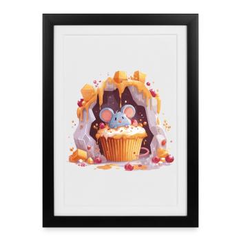 Cute mouse in cupcake cave - Framed poster (27 × 37 cm) - black - Front
