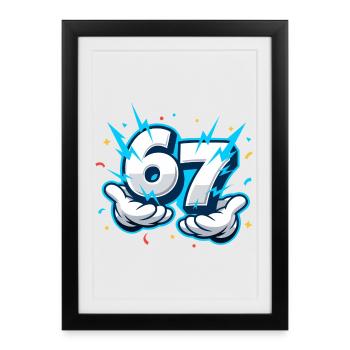 67 Six Seven Meme Cadeau Drôle Adolescent - Affiche encadrée (27 × 37 cm) - noir - Devant