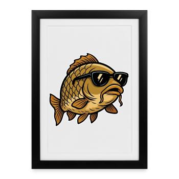Karpfen mit Sonnenbrille - Gerahmtes Poster (27 × 37 cm) - Schwarz - Vorne