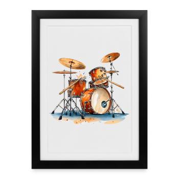 Drum Set in Watercolors Music Instruments - Framed poster (27 × 37 cm) - black - Front