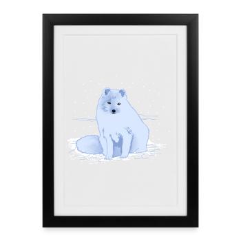 Renard arctique dans la neige - Affiche encadrée (27 × 37 cm) - noir - Devant