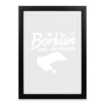 Vacances en mer du Nord BORKUM MON ÎLE PRÉFÉRÉE Drôle - Affiche encadrée (27 × 37 cm) - noir - Devant