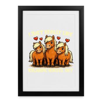 Motif de cheval en éventail de cheval islandais mignon - Affiche encadrée (27 × 37 cm) - noir - Devant