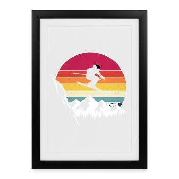 Saut rétro de montagne Snowboard Ski alpin vintage - Affiche encadrée (27 × 37 cm) - noir - Devant