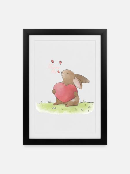 Marriage Proposal Illustration Marry Me Proposal - Framed poster (27 × 37 cm) - black