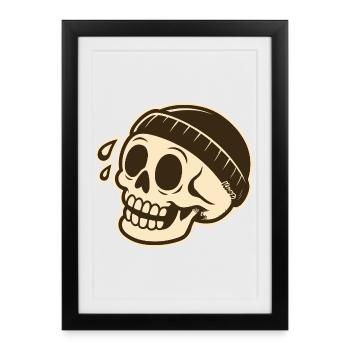 Crâne avec design de casquette - Affiche encadrée (27 × 37 cm) - noir - Devant