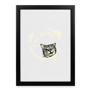 Stay Weird – Effet vintage de chat graffiti - Affiche encadrée (27 × 37 cm) - noir - Devant