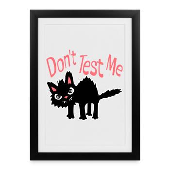 Ne me teste pas, chat coquin, citation drôle : logo - Affiche encadrée (27 × 37 cm) - noir - Devant
