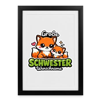 Große Schwester Geschenk Füchse 2026 - Gerahmtes Poster (27 × 37 cm) - Schwarz - Vorne