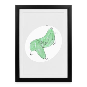 Oiseau vert abstrait minimaliste - Affiche encadrée (27 × 37 cm) - noir - Devant