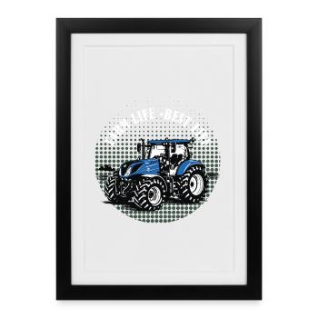 Vie à la ferme – Blue Tractor Vintage Halftone - Affiche encadrée (27 × 37 cm) - noir - Devant