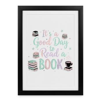 Bonjour Lire le livre - Affiche encadrée (27 × 37 cm) - noir - Devant