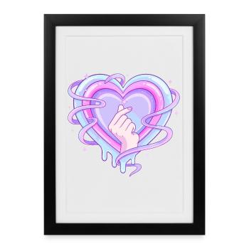 Cœur pastel K Pop Symbole de doigt Amour - Affiche encadrée (27 × 37 cm) - noir - Devant
