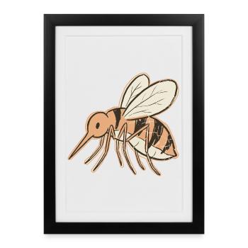 Abeille  moustique vintage crème rayures Tigrée - Affiche encadrée (27 × 37 cm) - noir - Devant