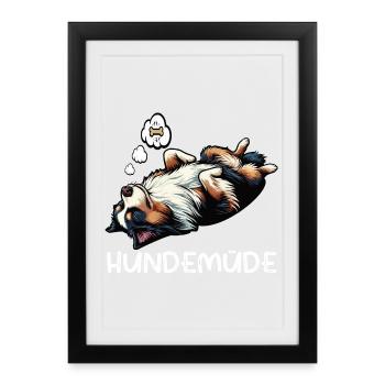 Hundemüde Australian Shepherd Aussie Aussiehalter - Gerahmtes Poster (27 × 37 cm) - Schwarz - Vorne