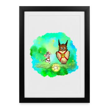 Souris et Hibou Chercheur Stellaire - Affiche encadrée (27 × 37 cm) - noir - Devant