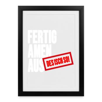 Großbuchstaben Stempelbanner - Fertig Amen Aus - Gerahmtes Poster (27 × 37 cm) - Schwarz - Vorne