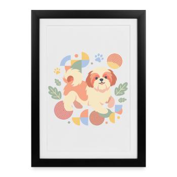 Propriétaires mignons de Shih Tzu, amoureux de chiots colorés - Affiche encadrée (27 × 37 cm) - noir - Devant