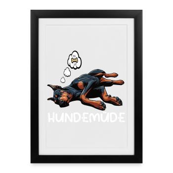 Hundemüde Dobermann Dobermannbesitzer Dobermänner - Gerahmtes Poster (27 × 37 cm) - Schwarz - Vorne