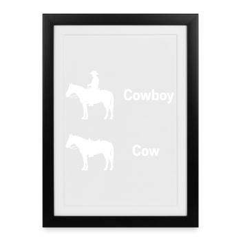 Vache drôle Fermier texan parodie Ironie Cowboy - Affiche encadrée (27 × 37 cm) - noir - Devant