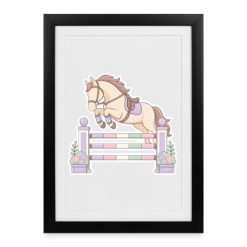 Pastel horse jumping obstacle - Framed poster (27 × 37 cm) - black - Front