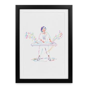 DJ-Frau spielt Musikmixer, Instrumentenzeichnung - Gerahmtes Poster (27 × 37 cm) - Schwarz - Vorne
