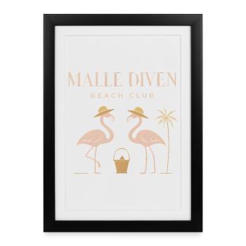 Malle Diven Beach Club Flamingo Mallorca Party - Affiche encadrée (27 × 37 cm) - noir - Devant