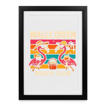 Malle Diven Beach Club Flamingo Mallorca Party - Affiche encadrée (27 × 37 cm) - noir - Devant