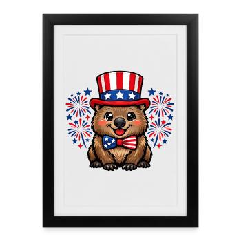 Wombat Australie Animaux Patriote Journée de l’Indépendance - Affiche encadrée (27 × 37 cm) - noir - Devant