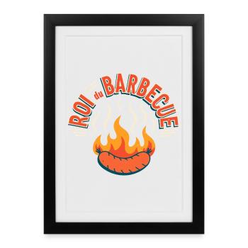 Saucisse en Feu Barbecue - Affiche encadrée (27 × 37 cm) - noir - Devant