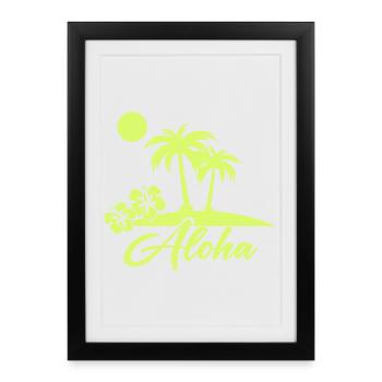 Silhouette de l’île Aloha Palm Trees - Affiche encadrée (27 × 37 cm) - noir - Devant