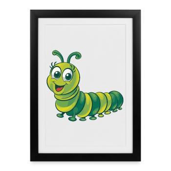 Cheerful Green Caterpillar Cartoon Illustration - Framed poster (27 × 37 cm) - black - Front