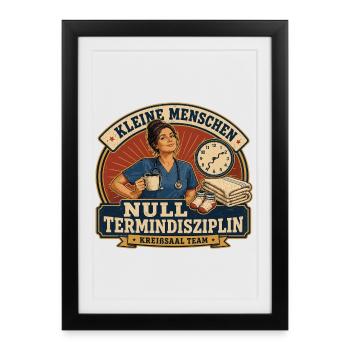 Kleine Menschen Null Termindisziplin - Gerahmtes Poster (27 × 37 cm) - Schwarz - Vorne