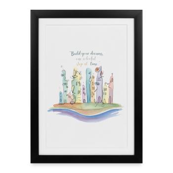 Paysage onirique urbain coloré - Affiche encadrée (27 × 37 cm) - noir - Devant