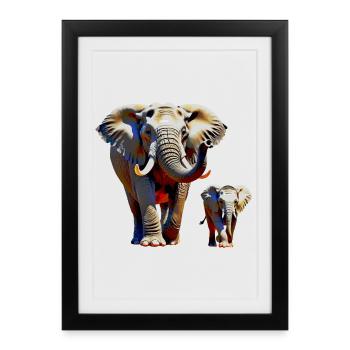 Elephants - Framed poster (27 × 37 cm) - black - Front