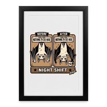 Night Shift Bats Comic Tee - Framed poster (27 × 37 cm) - black - Front