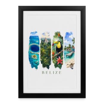 Belize Vacation Travel – Caribbean Country & Culture Motif - Framed poster (27 × 37 cm) - black - Front