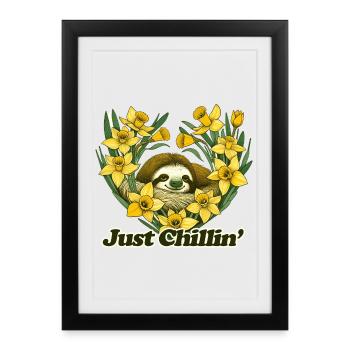 Just Chillin Sloth in Daffodil Heart - Framed poster (27 × 37 cm) - black - Front