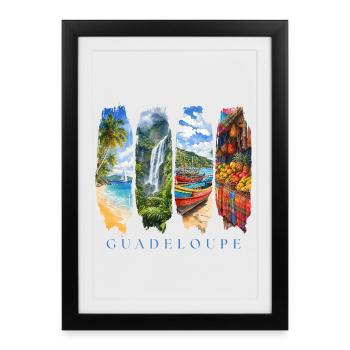 Voyage en Guadeloupe – Île des Caraïbes et motif culturel - Affiche encadrée (27 × 37 cm) - noir - Devant