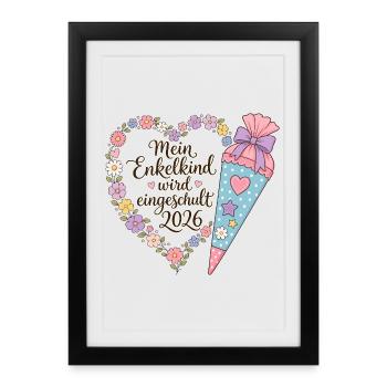 Enkelkind Einschulung 2026 - Gerahmtes Poster (27 × 37 cm) - Schwarz - Vorne