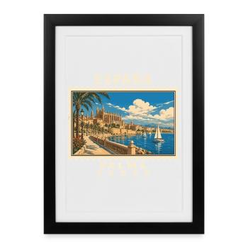 Spanien Palma de Mallorca Vintage Reisemarke - Gerahmtes Poster (27 × 37 cm) - Schwarz - Vorne