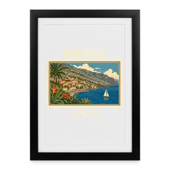 Marque de voyage vintage du Portugal Funchal - Affiche encadrée (27 × 37 cm) - noir - Devant