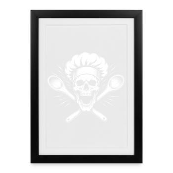 Cooking Skeleton with Spoon Cross - Framed poster (27 × 37 cm) - black - Front