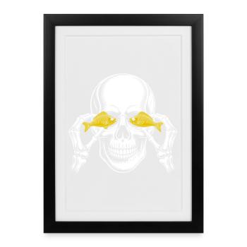 Skull with yellow fish eyes - Framed poster (27 × 37 cm) - black - Front