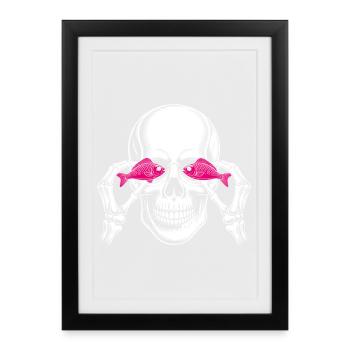 Skull with Pink Fish - Framed poster (27 × 37 cm) - black - Front