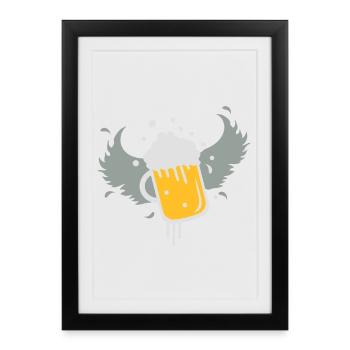 Bier im Bierglass mit Flügel - Gerahmtes Poster (27 × 37 cm) - Schwarz - Vorne