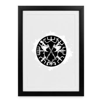 vegvisir compas du nord blanc - Affiche encadrée (27 × 37 cm) - noir - Devant