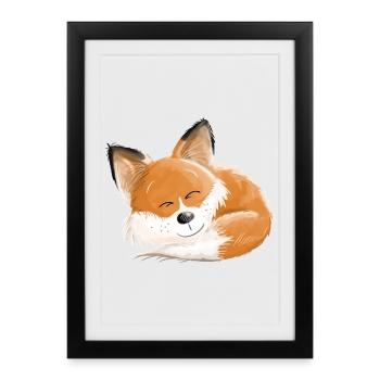 Fox est si fatigué - renards - renard roux - dormir - Affiche encadrée (27 × 37 cm) - noir - Devant